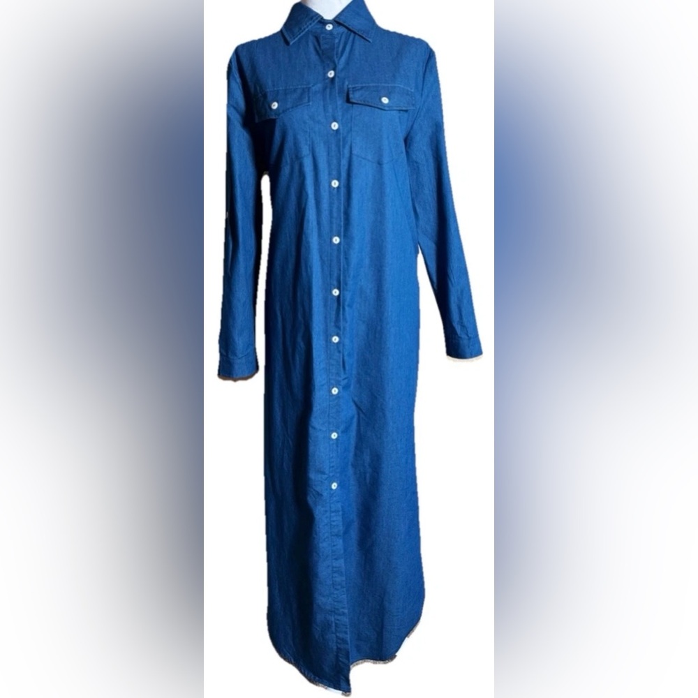Blue Denim chambray Shirt Dress - Picture 2 of 5